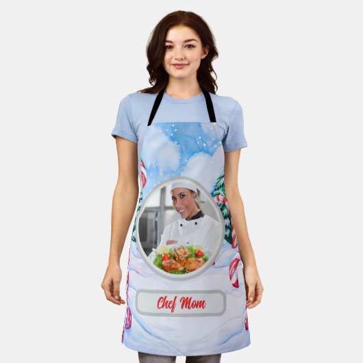 Christmas Candycane Personalized Chef Mom Photo エプロン (着用した状態)