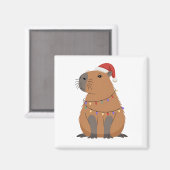 Christmas Capybara With Santa Hat Xmas Lights マグネット (正面/裏面)