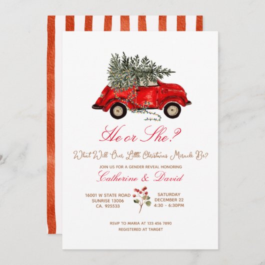 Christmas Car and Tree Gender Reveal Invitation 招待状 (正面/裏面)