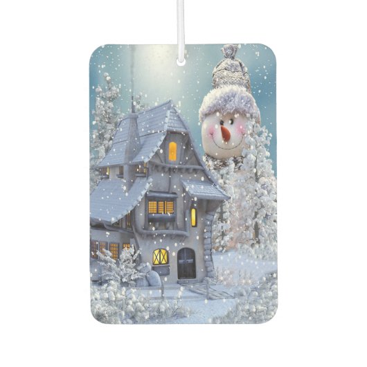 Christmas Car Decoration Winter White Snowman Blue カーエアーフレッシュナー (正面)