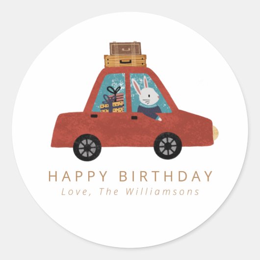 Christmas Car Travel Bunny Rabbit Personalized ラウンドシール (正面)