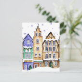 Christmas Card Best Wishes Winter Town Snow Feier ポストカード (スタンド正面)