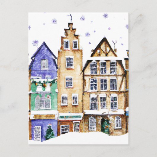 Christmas Card Best Wishes Winter Town Snow Feier ポストカード (正面)