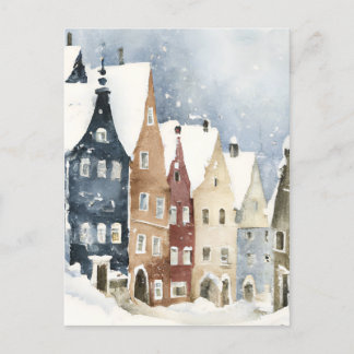 Christmas Card Best Wishes Winter Town Snow Feiert ポストカード