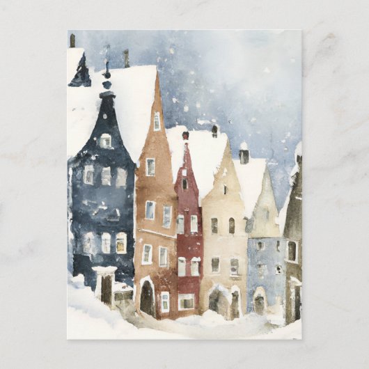 Christmas Card Best Wishes Winter Town Snow Feiert ポストカード (正面)