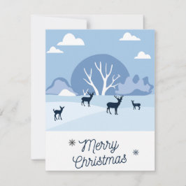 Christmas Card Blue Deer in Winter シーズンカード