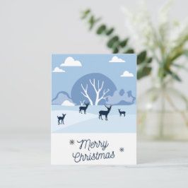 Christmas Card Blue Deer in Winter シーズンカード