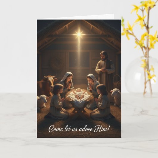 Christmas Card Come let us adore Him カード (黄色い花)