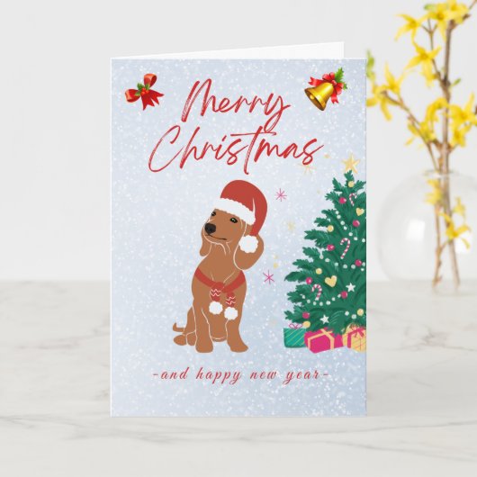 Christmas Card Dachshund カード (黄色い花)