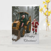 Christmas card - Elf stealing Santa's digger カード (黄色い花)