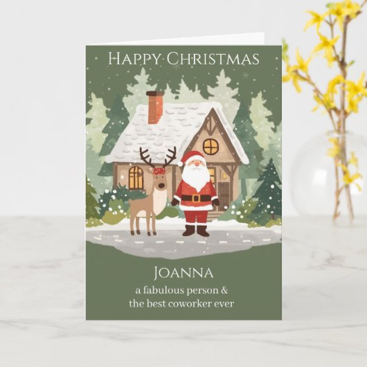 Christmas Card for a Coworker - Santa & Reindeer カード (黄色い花)