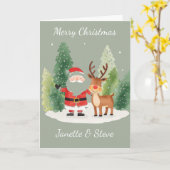 Christmas Card from a couple - Santa and Reindeer カード (黄色い花)