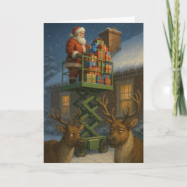 Christmas card funny Santa on scissor lift  カード