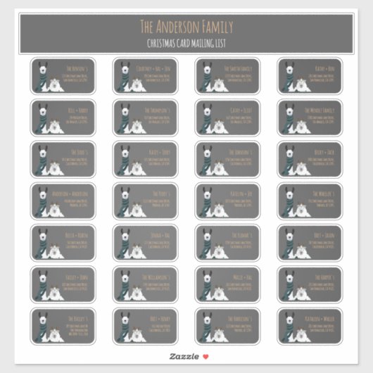 Christmas Card Mailing List Label Set Llama Sheep シール (シート)
