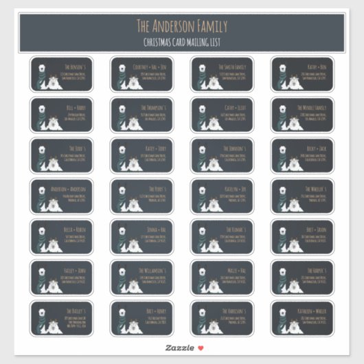 Christmas Card Mailing List Label Set Llama Sheep  シール (シート)