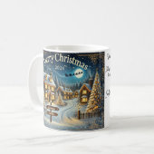 Christmas Card Mug with Snowy Village Design コーヒーマグカップ (正面左)