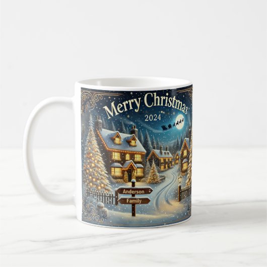 Christmas Card Mug with Snowy Village Design コーヒーマグカップ (左)