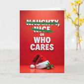 Christmas Card Naughty Nice Or Who Cares Joke カード (黄色い花)