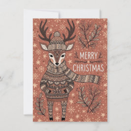 Christmas Card of Reindeer In Knitted Sweater  シーズンカード