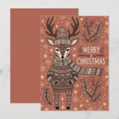 Christmas Card of Reindeer In Knitted Sweater  シーズンカード (正面/裏面)