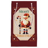 Christmas Card of Santa Claus With Candy Cane スモールペーパーバッグ (正面)