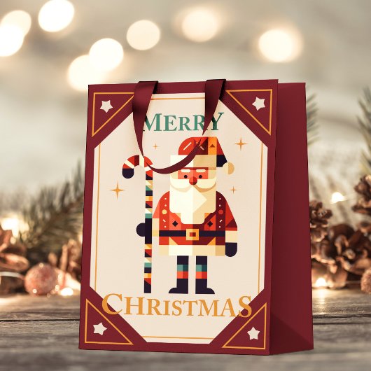 Christmas Card of Santa Claus With Candy Cane スモールペーパーバッグ