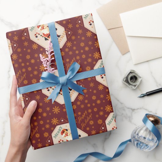 Christmas Card of Santa Claus With Candy Cane ラッピングペーパー (ギフト)