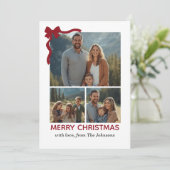 Christmas Card – Red Bow, 4 Photo, Personalized サンキューカード (スタンド正面)