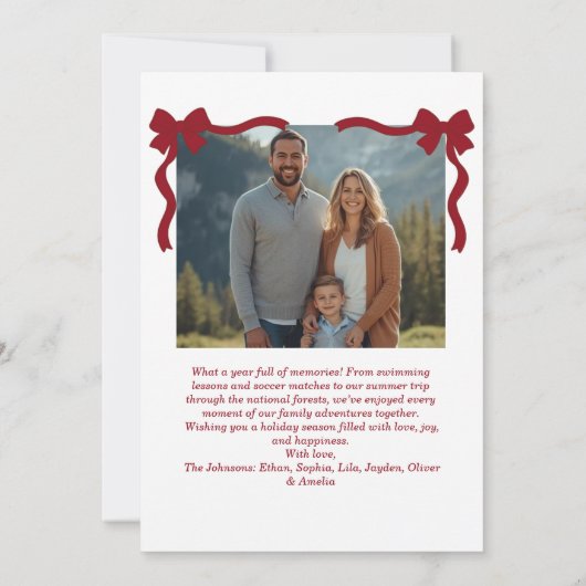 Christmas Card – Red Bow, 4 Photo, Personalized サンキューカード (裏面)
