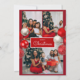 Christmas Card – Red Bow, 4 Photo, Personalized サンキューカード