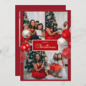 Christmas Card – Red Bow, 4 Photo, Personalized サンキューカード (正面/裏面)