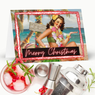 Christmas Card - Retro - Tropical - "Let It Snow" カード