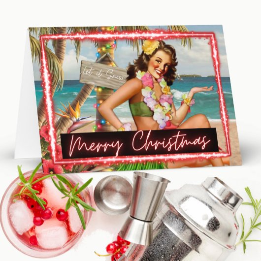 Christmas Card - Retro - Tropical - "Let It Snow" カード
