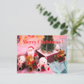 Christmas card：Santa's stuffed & bear stuffed シーズンポストカード (スタンド正面)