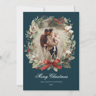 Christmas Card  Watercolor botanical floral  招待状