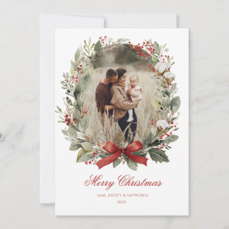 Christmas Card  Watercolor botanical floral  招待状
