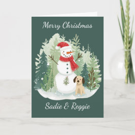 Christmas Card watercolor - Snowman and Dog カード