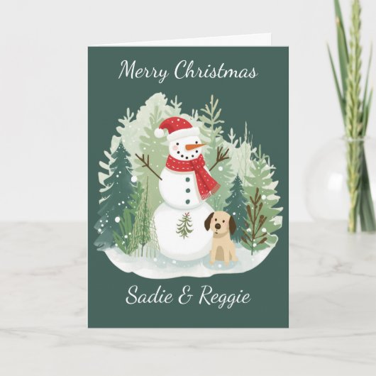 Christmas Card watercolor  - Snowman and Dog カード (正面)