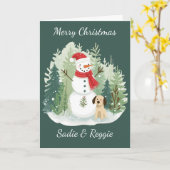 Christmas Card watercolor  - Snowman and Dog カード (黄色い花)