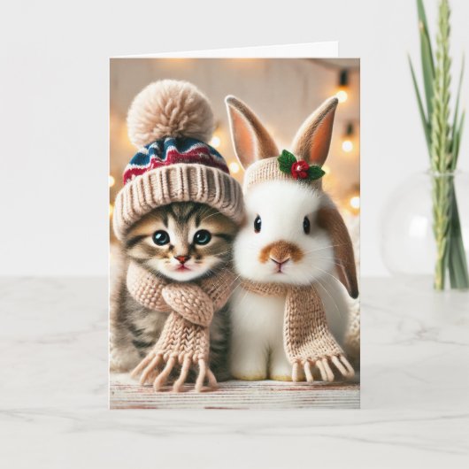 Christmas card with a cat and a bunny シーズンカード (正面)