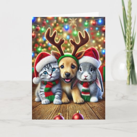 Christmas card with a dog, a cat and a bunny シーズンカード (正面)