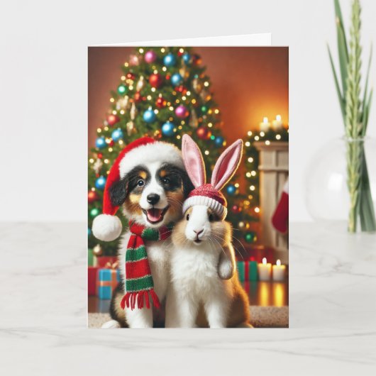 Christmas card with a dog and a bunny シーズンカード (正面)