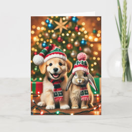 Christmas card with a dog and a bunny シーズンカード