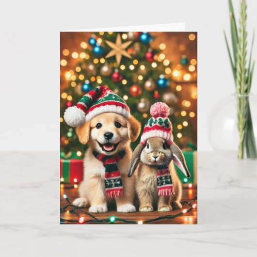 Christmas card with a dog and a bunny シーズンカード (正面)