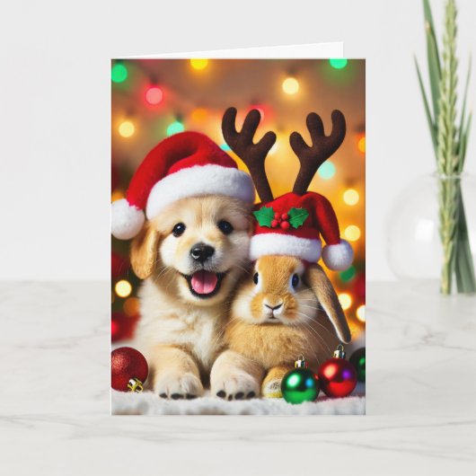 Christmas card with a dog and a bunny シーズンカード (正面)