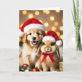 Christmas card with a dog and a bunny シーズンカード