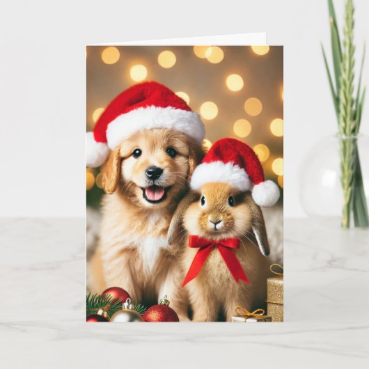 Christmas card with a dog and a bunny シーズンカード (正面)