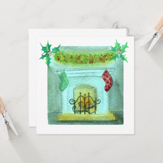 Christmas Card With A Fireplace カード (正面/裏面インサイチュ)