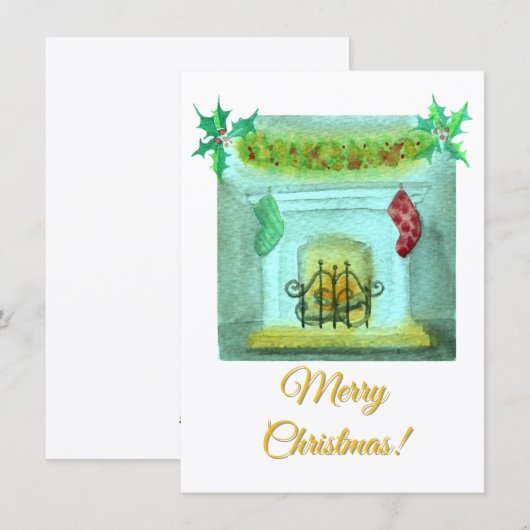 Christmas Card With A Fireplace シーズンカード (正面/裏面)
