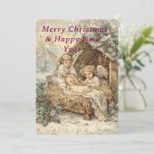Christmas card with baby Jesus in a manger  招待状 (スタンド正面)